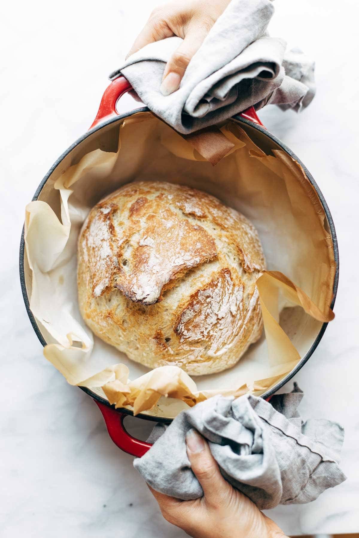 Miracle No Knead Bread! this is SO UNBELIEVABLY GOOD and ridiculously easy to make. crusty outside, soft and chewy inside - perfect for dunking in soups! | pinchofyum.com