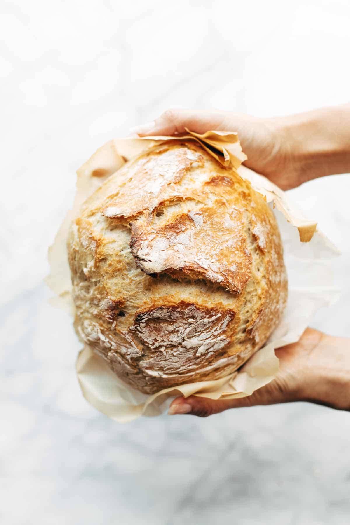 Miracle No Knead Bread! this is SO UNBELIEVABLY GOOD and ridiculously easy to make. crusty outside, soft and chewy inside - perfect for dunking in soups! | pinchofyum.com