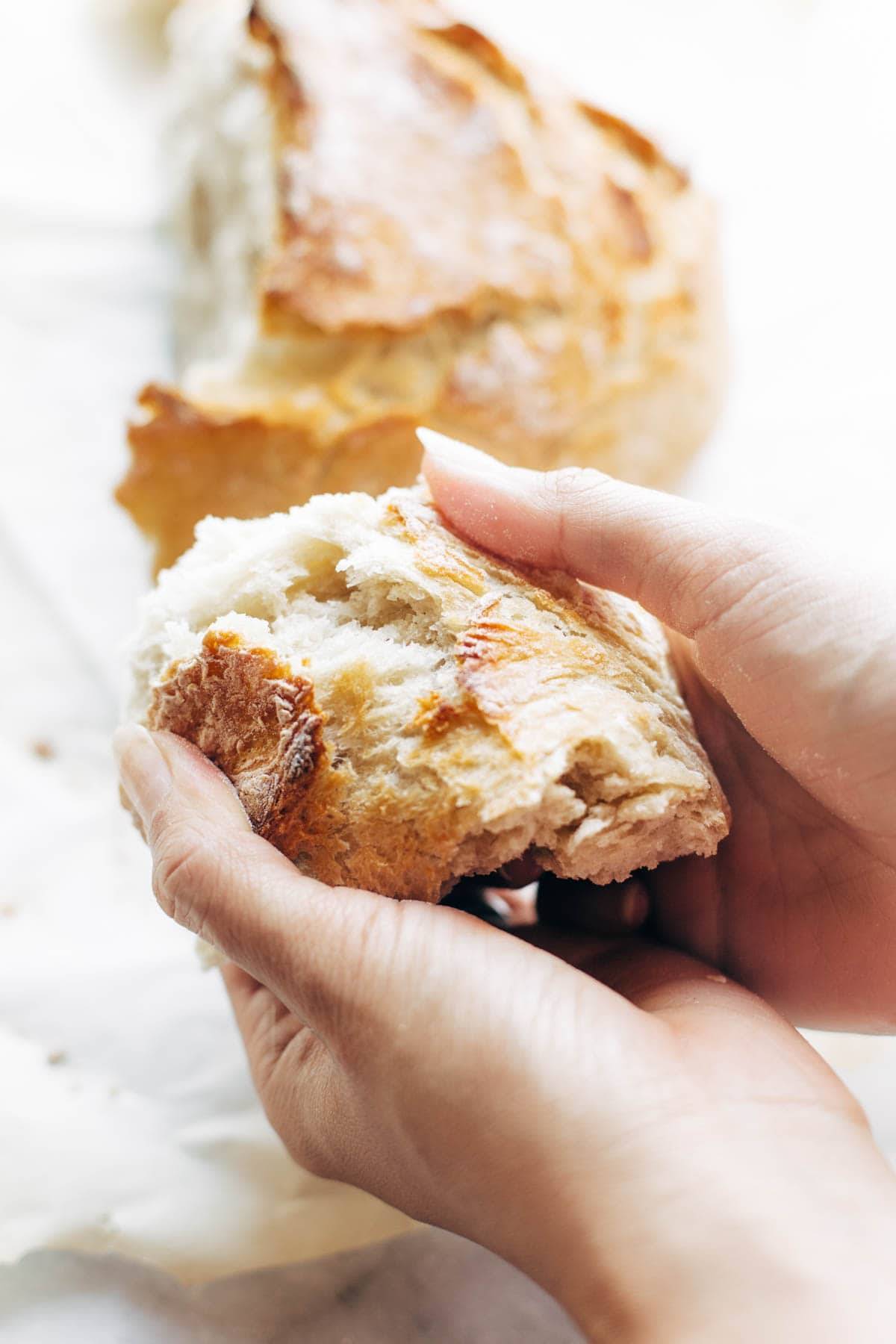 Miracle No Knead Bread! this is SO UNBELIEVABLY GOOD and ridiculously easy to make. crusty outside, soft and chewy inside - perfect for dunking in soups! | pinchofyum.com