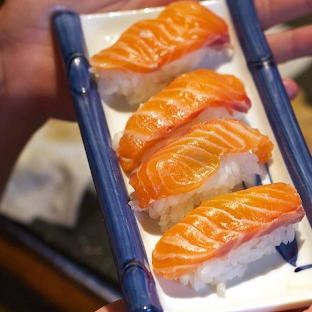 Homemade Sushi on a small platter.