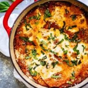 Super Easy One Pot Lasagna in a dutch oven.