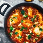 One-Pot Spicy Eggs and Potatoes with Goat Cheese
