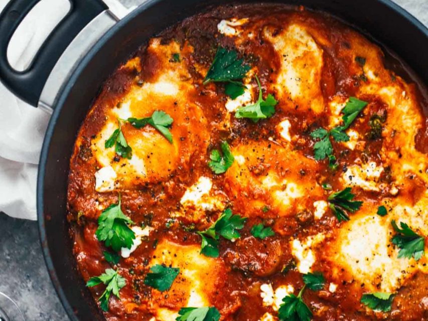 One-Pot Spicy Eggs and Potatoes with Goat Cheese