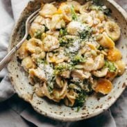 A picture of Creamy Parmesan Orecchiette with Butternut Squash and Broccolini