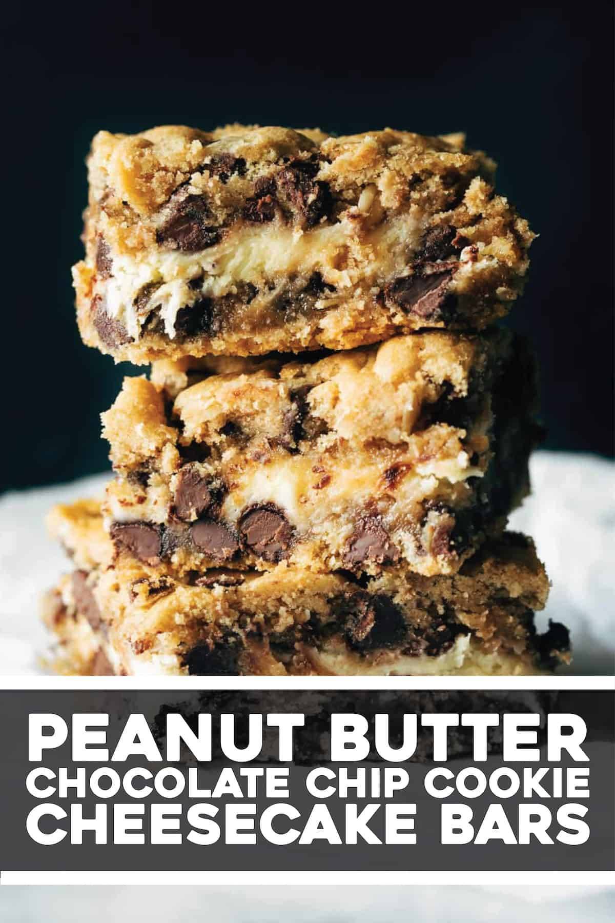 Peanut Butter Chocolate Chip Cookie Cheesecake Bars Recipe - Pinch of Yum