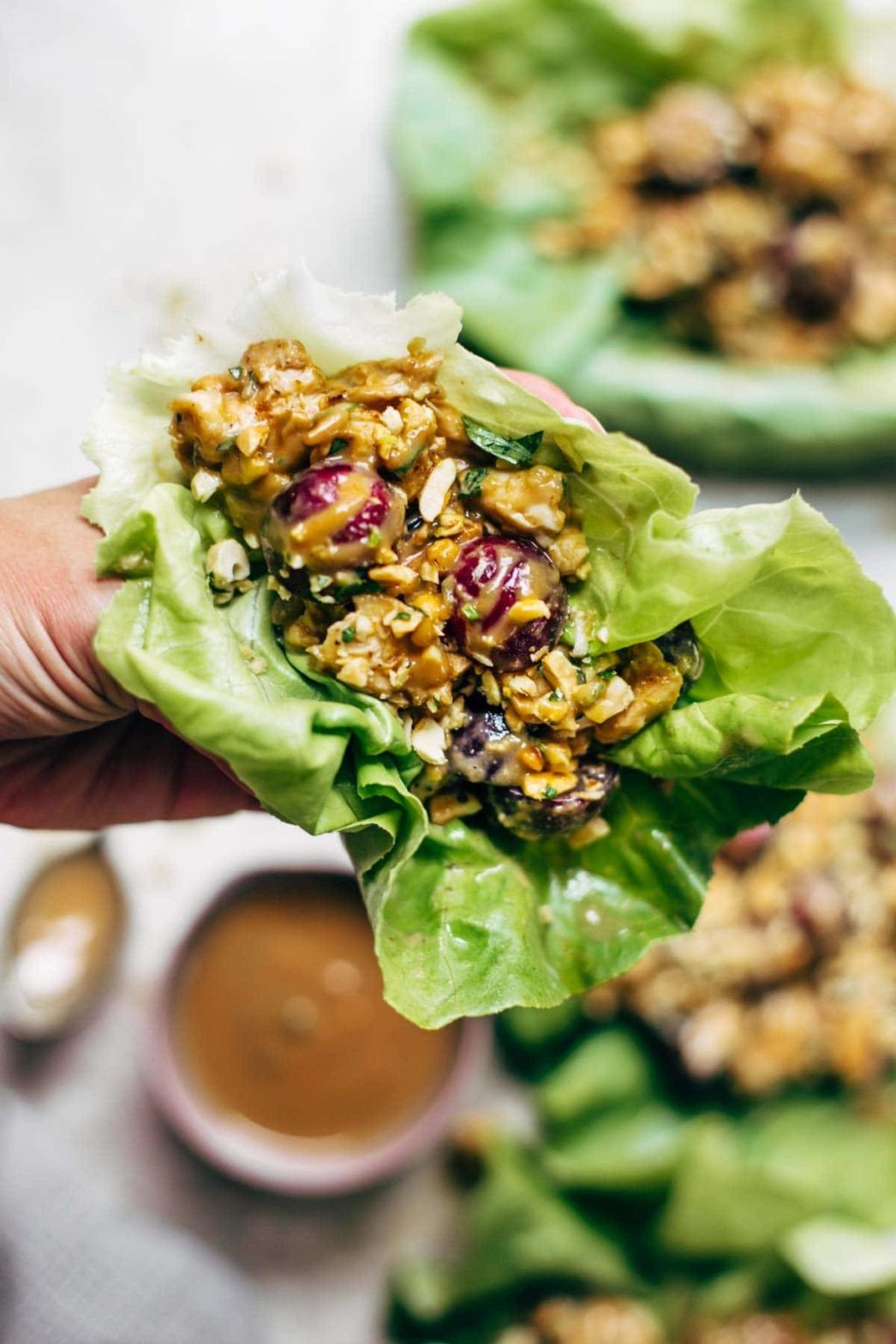Creamy Miso Peanut Chicken Lettuce Wraps Recipe Pinch of Yum