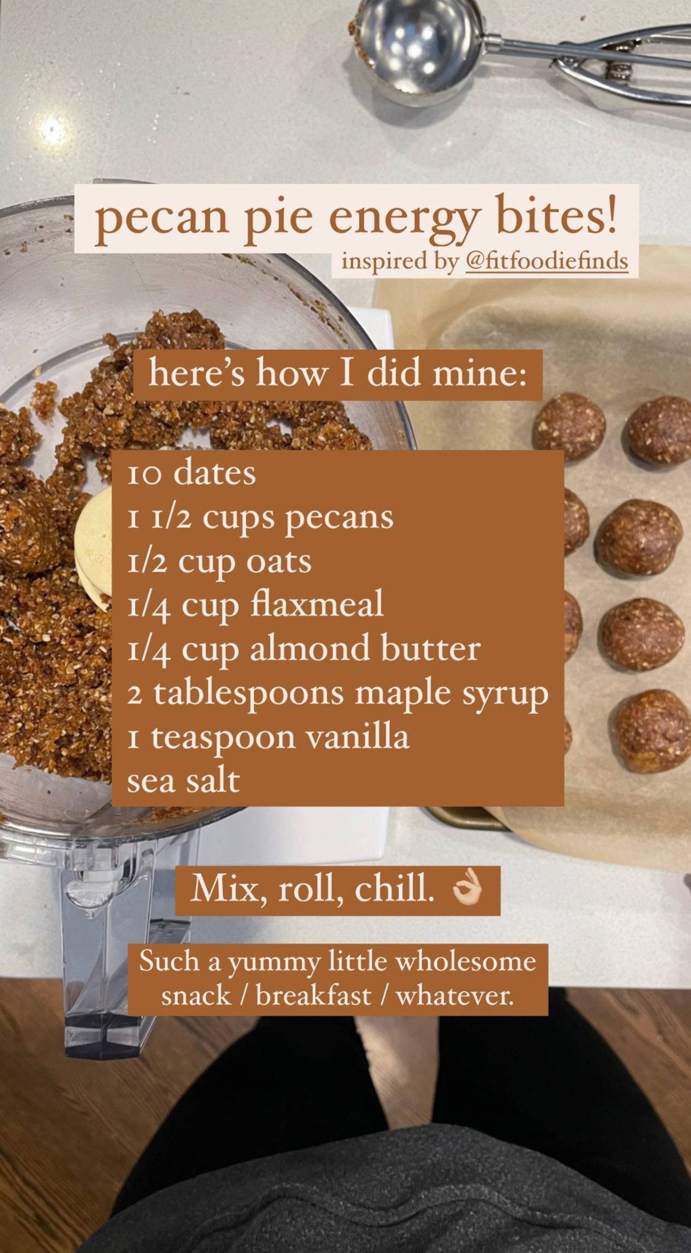 Instagram screenshot of ingredients for pecan pie energy bites