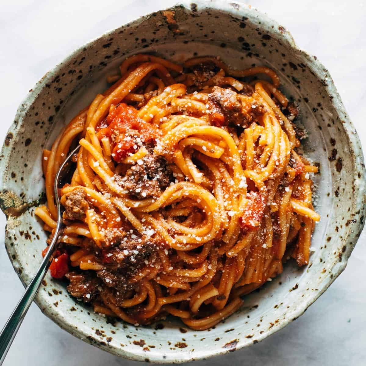 Instant Pot Spaghetti in a bowl.