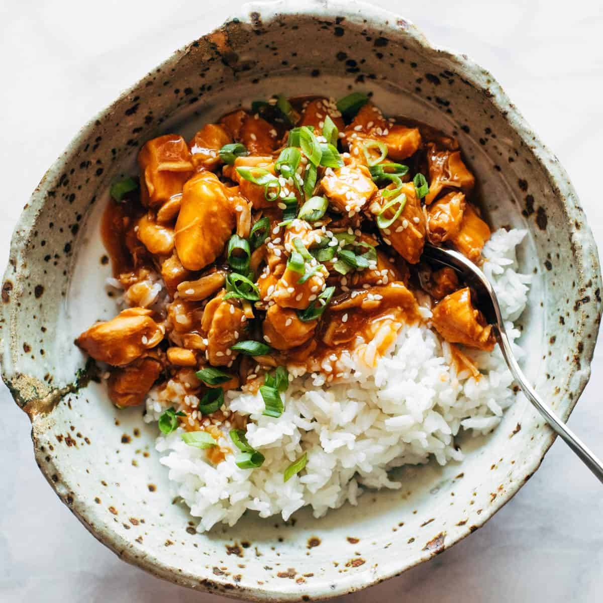 Instant Pot General Tso's Chicken in a bowl.