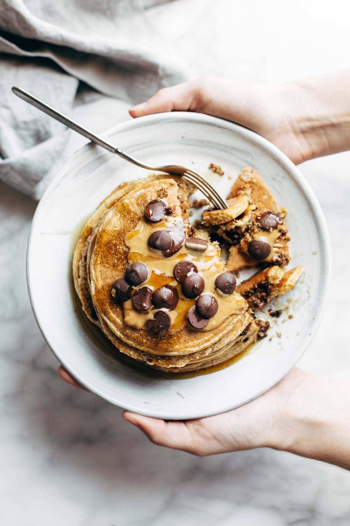 pancakes on a plate with chocolate chips