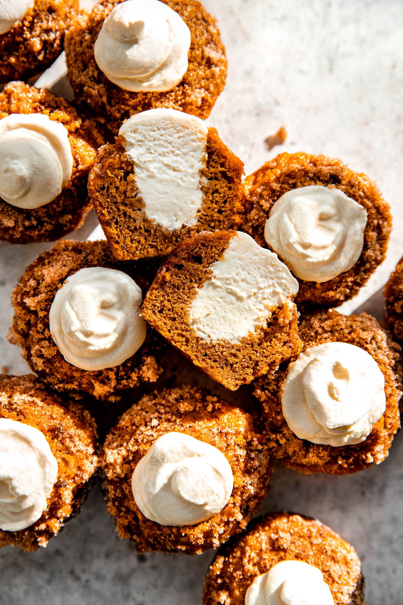 Pumpkin Muffins filled with cream cheese whipped cream.