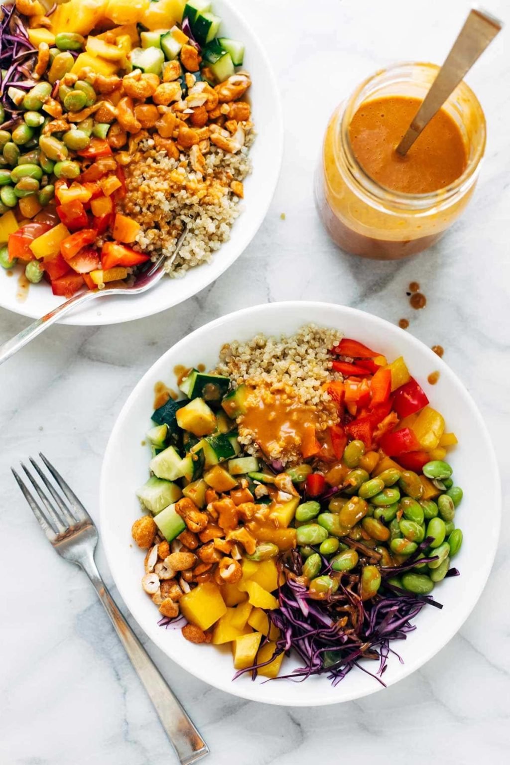 Quinoa Crunch Salad with Peanut Dressing Recipe - Pinch of Yum