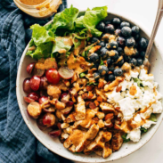 A picture of Rainbow Chicken Salad with Almond Honey Mustard Dressing
