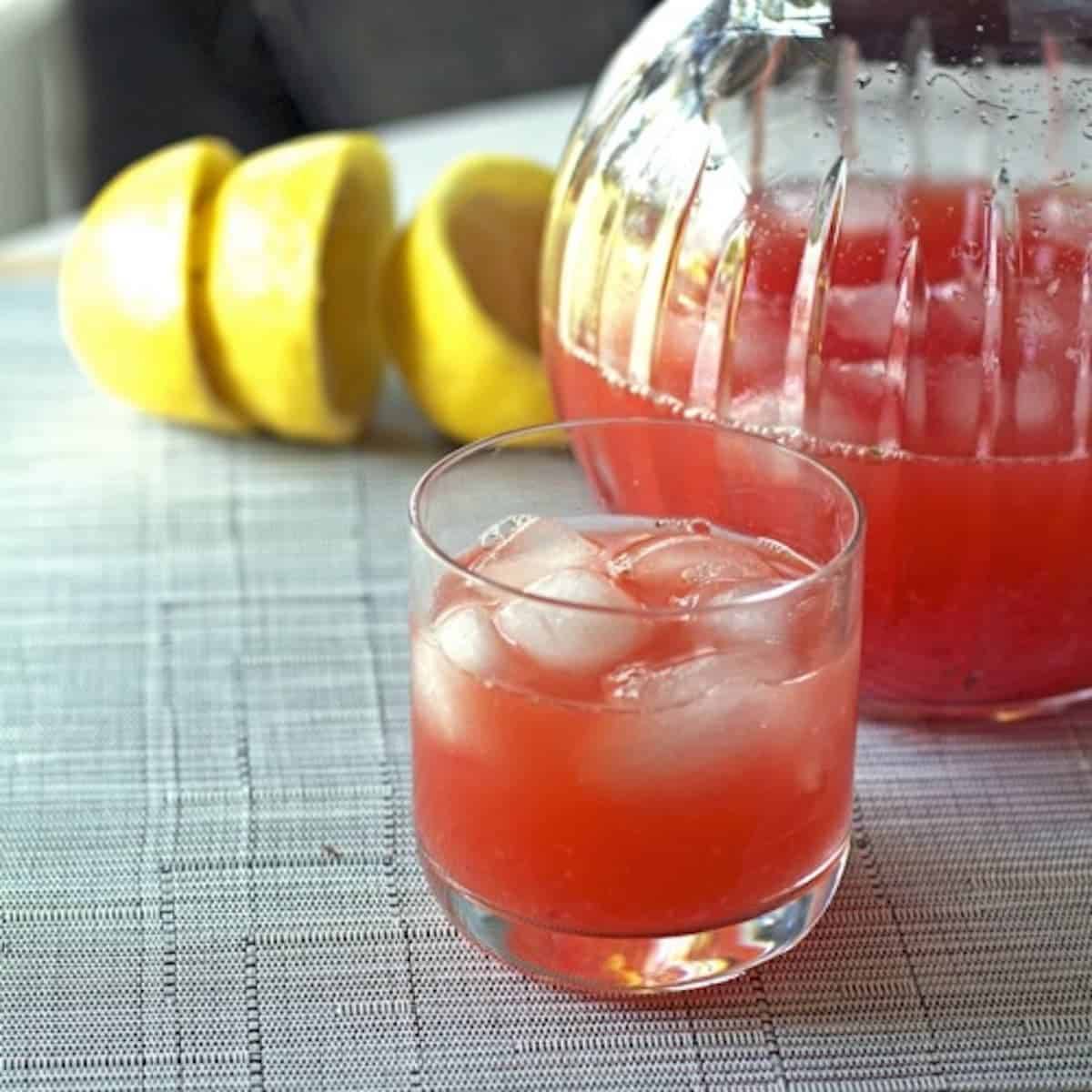 Real strawberry lemonade in a glass.