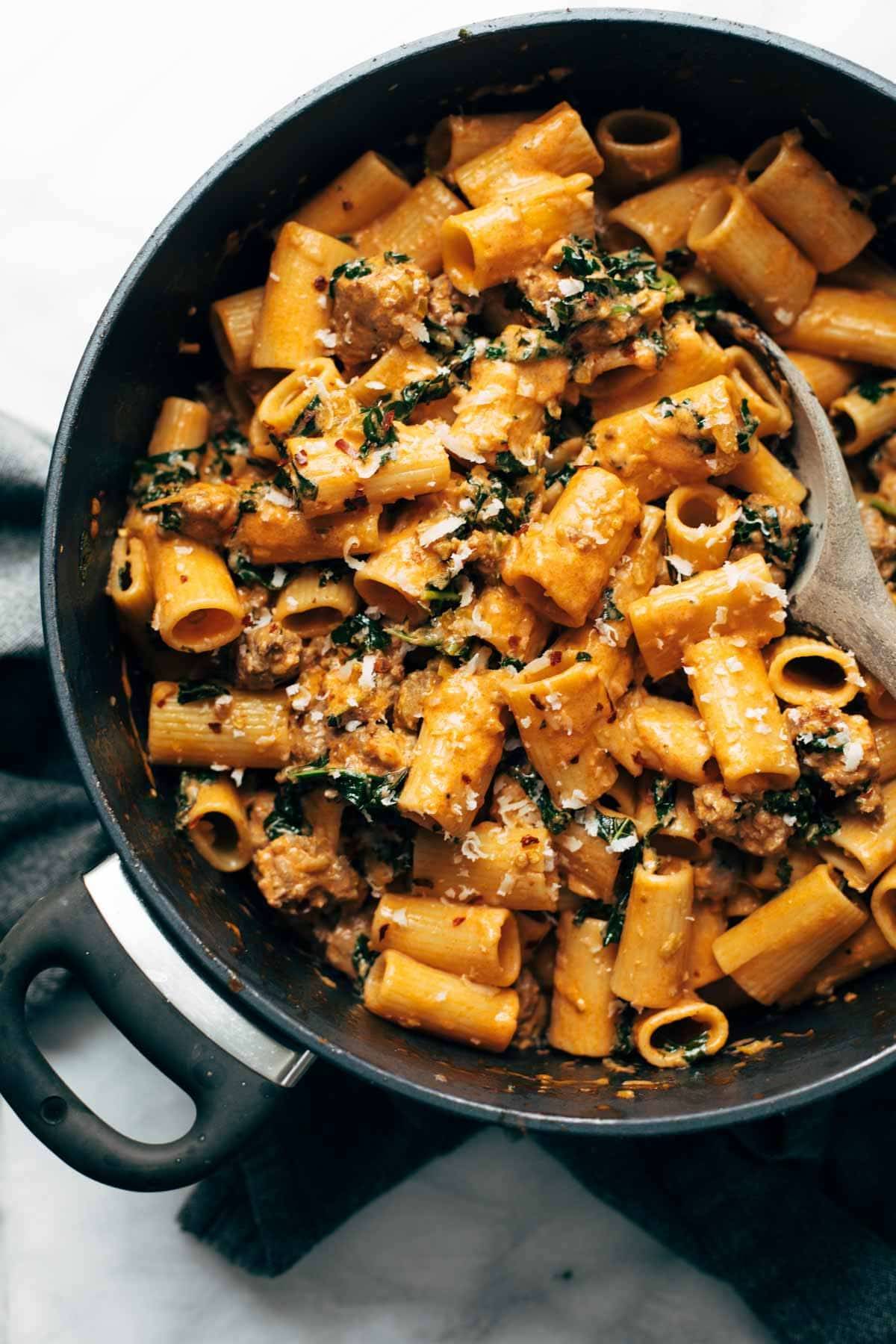 Pasta with store kale and sausage