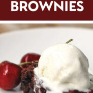 Roasted Cherry Brownie with ice cream on top.