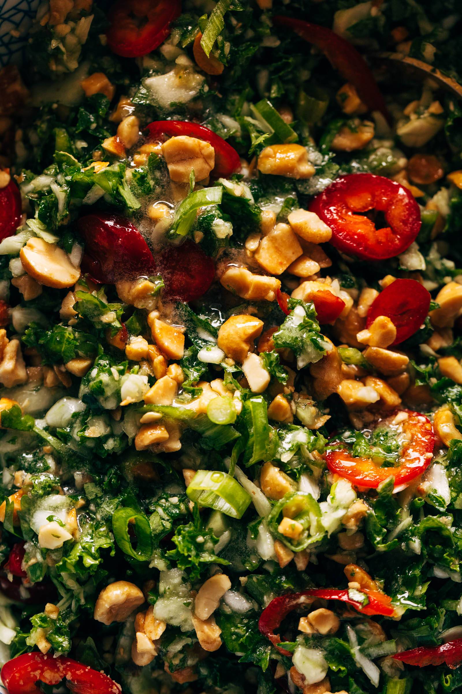 Close-up off kale salad with peanuts