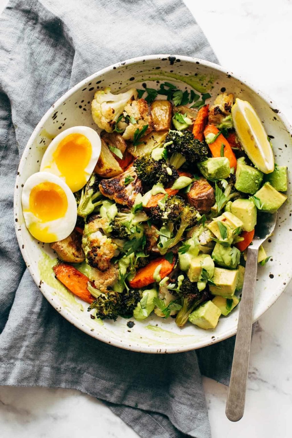 Roasted Vegetable Bowls With Green Tahini Recipe Pinch Of Yum