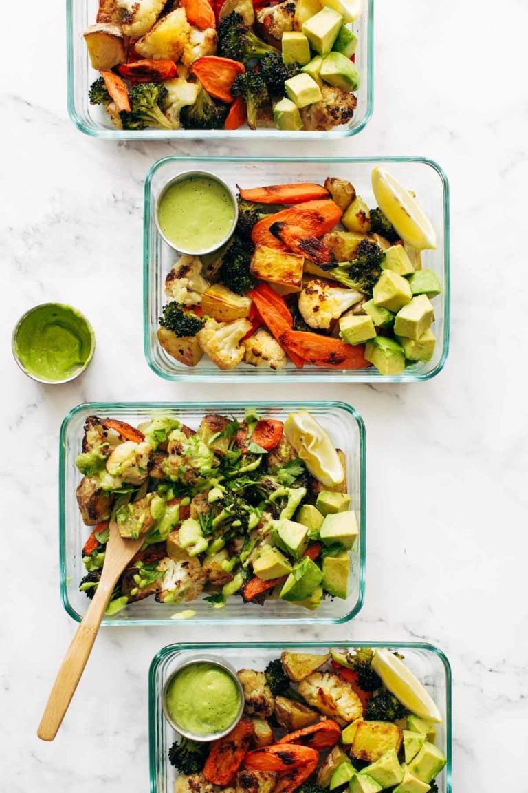 Roasted Vegetable Bowls with Green Tahini Recipe - Pinch of Yum