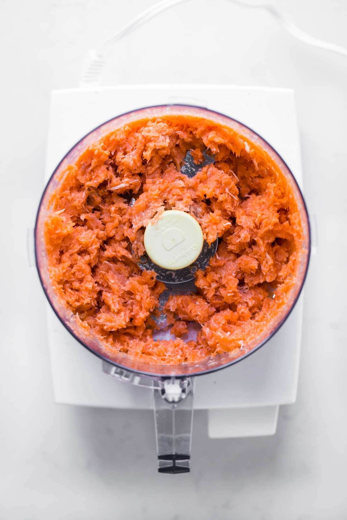 Salmon in a food processor.