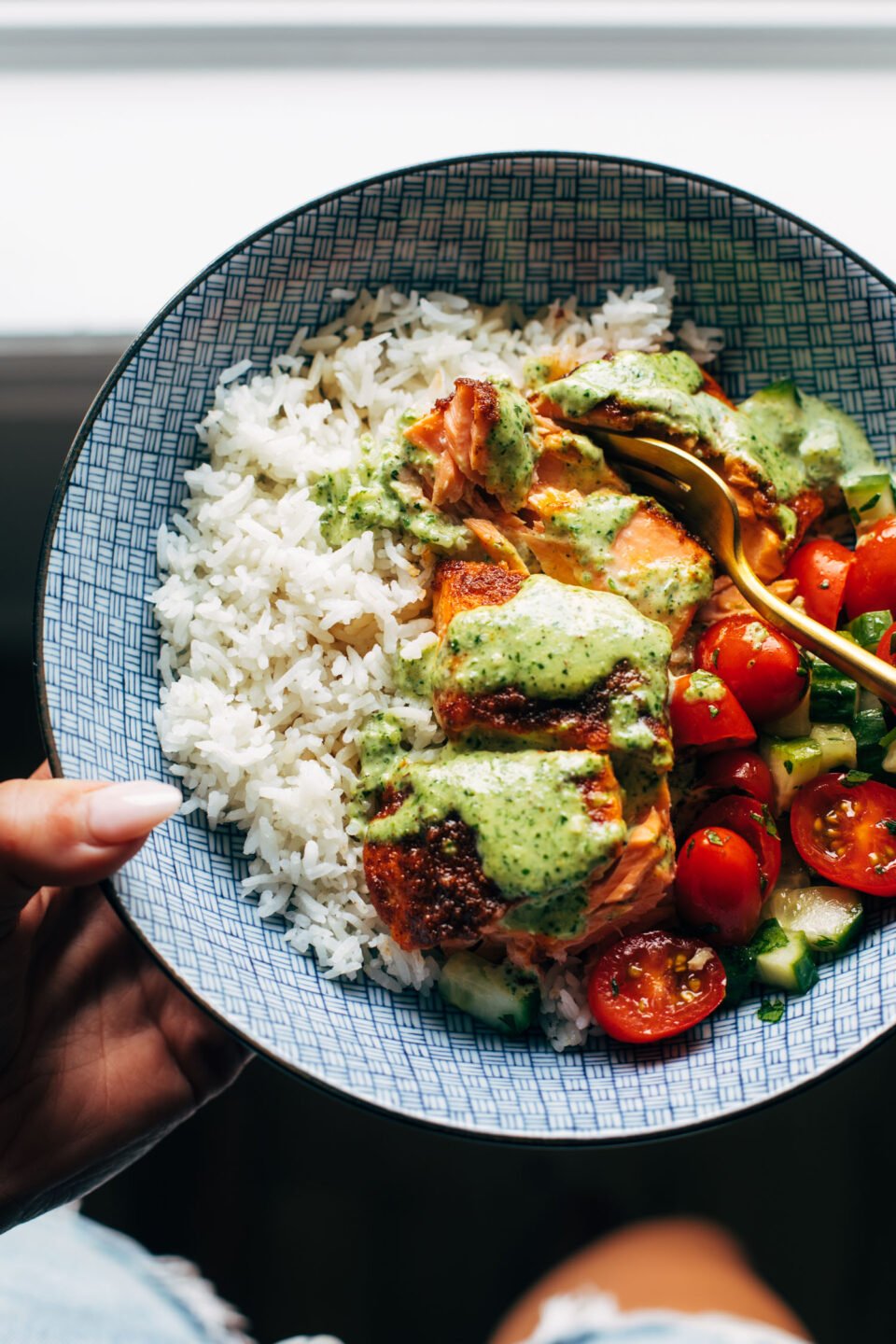 Salmon with Basil Sauce and Tomato Salad Recipe - Pinch of Yum