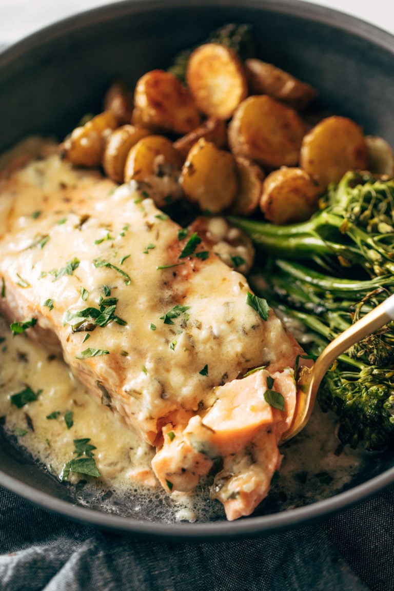 Baked Salmon with Amazing Lemon Sauce Recipe - Pinch of Yum