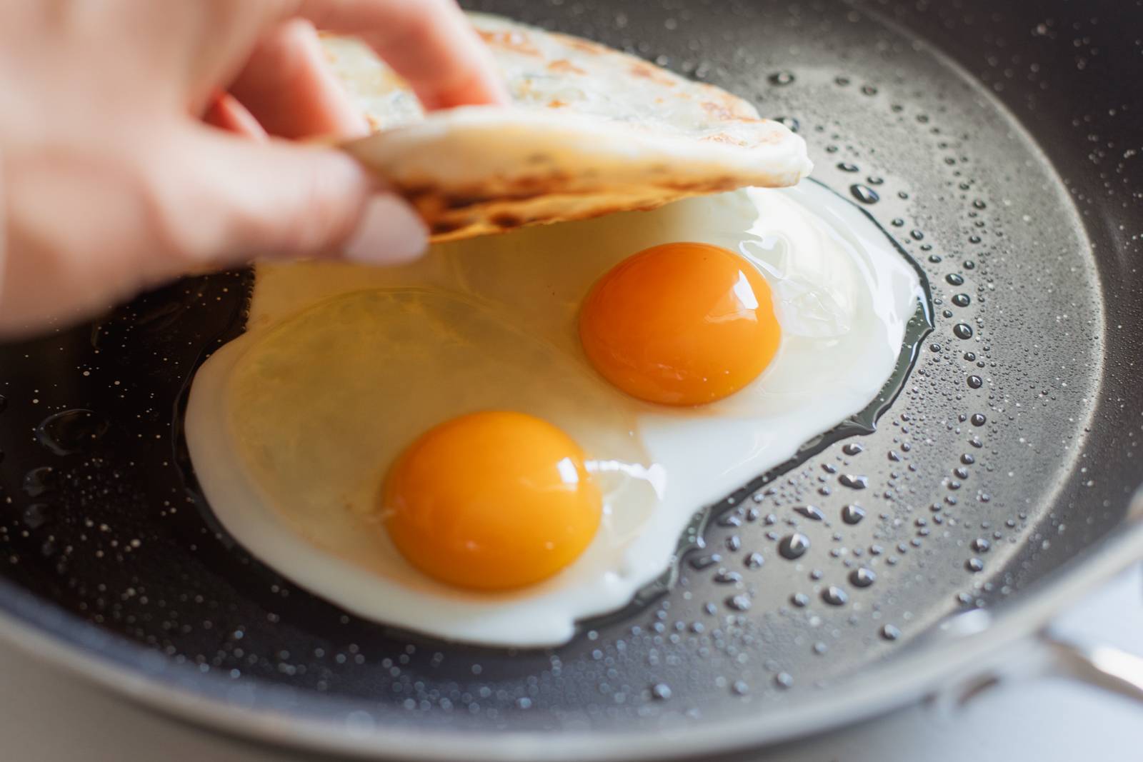 Eggs and scallion pancake in the Nordic Ware Basalt Skillet.