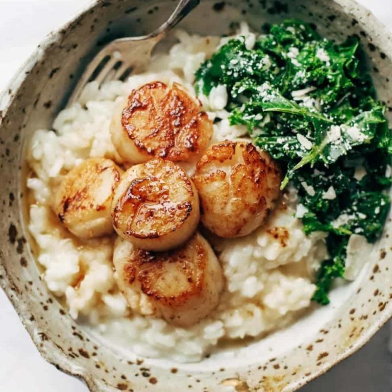 A picture of Brown Butter Scallops with Parmesan Risotto