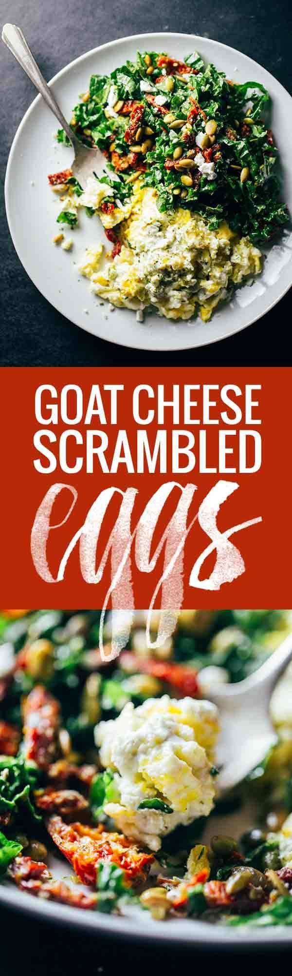 Goat Cheese Scrambled Eggs with Pesto Veggies - simple, easy, fast, healthy. 400 calories