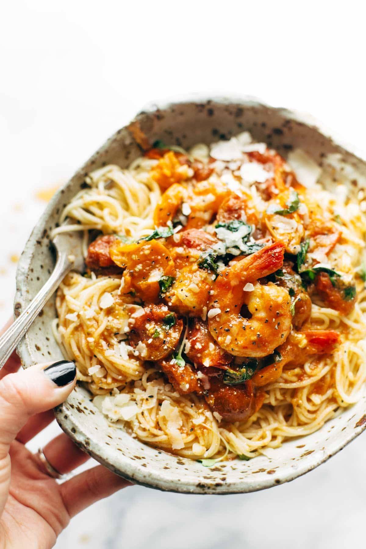 Garlic Butter Capellini Pomodoro With Shrimp Recipe Pinch Of Yum