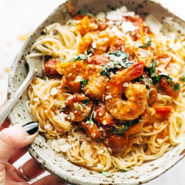 Garlic Butter Capellini Pomodoro with Shrimp Recipe Pinch of Yum