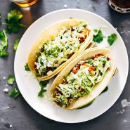 Spicy Shrimp Tacos on a plate.