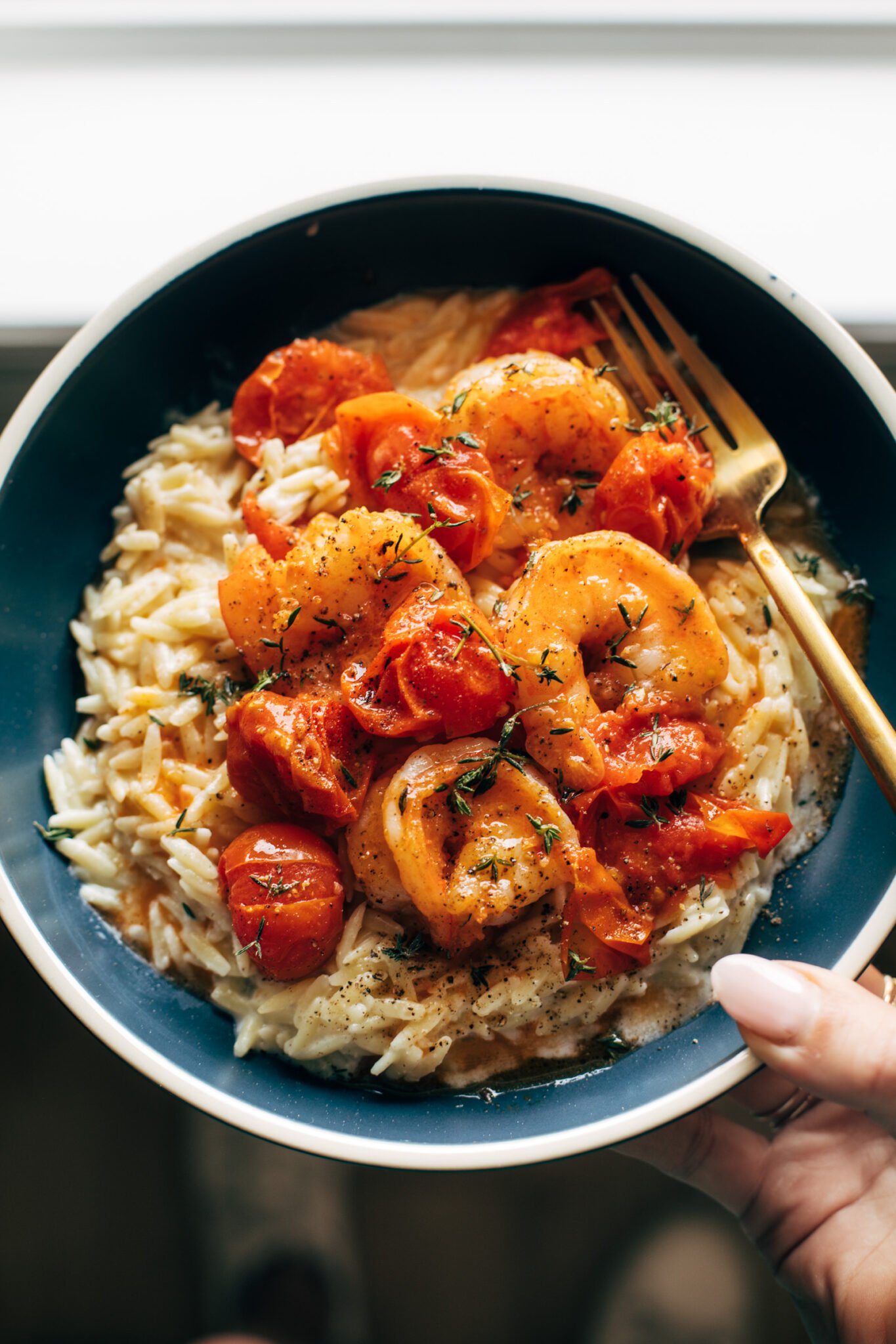 Garlic Shrimp and Tomatoes with Parmesan Orzo Recipe - Pinch of Yum