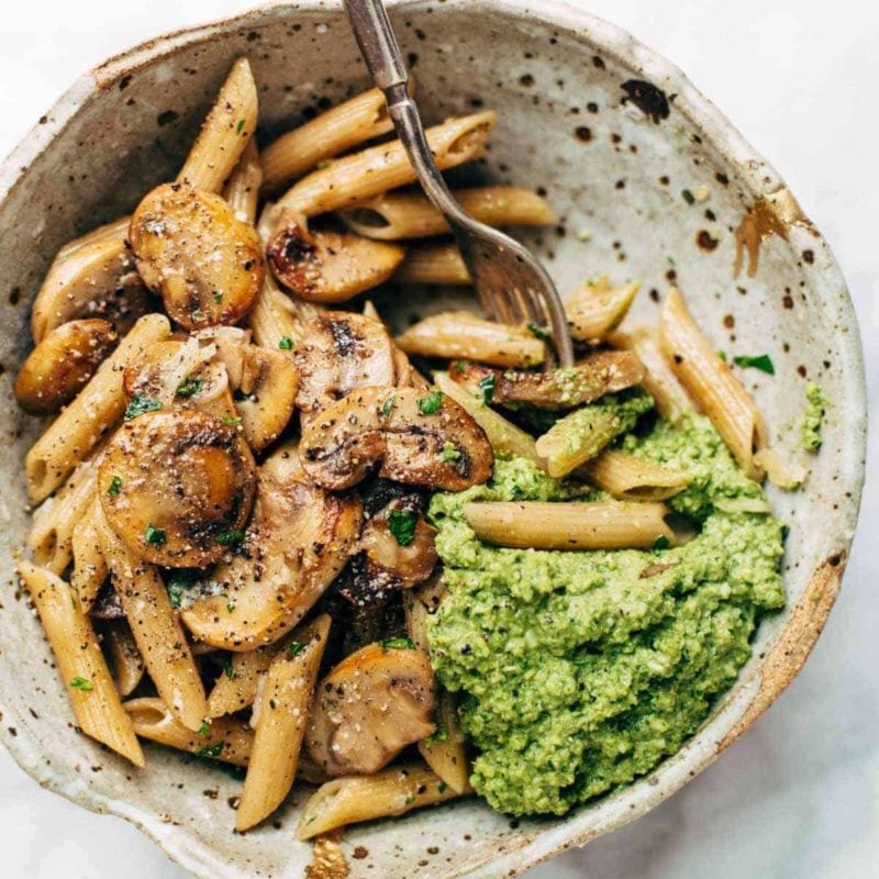 A picture of Simple Mushroom Penne with Walnut Pesto