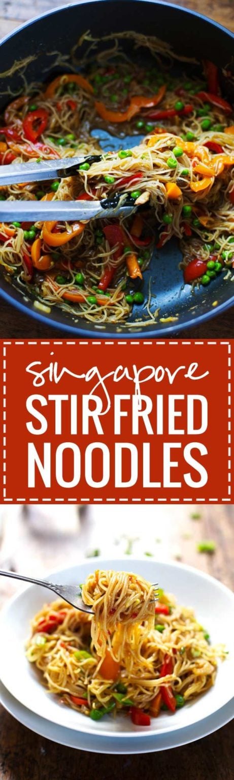 Stir Fried Singapore Noodles with Garlic Ginger Sauce Recipe - Pinch of Yum