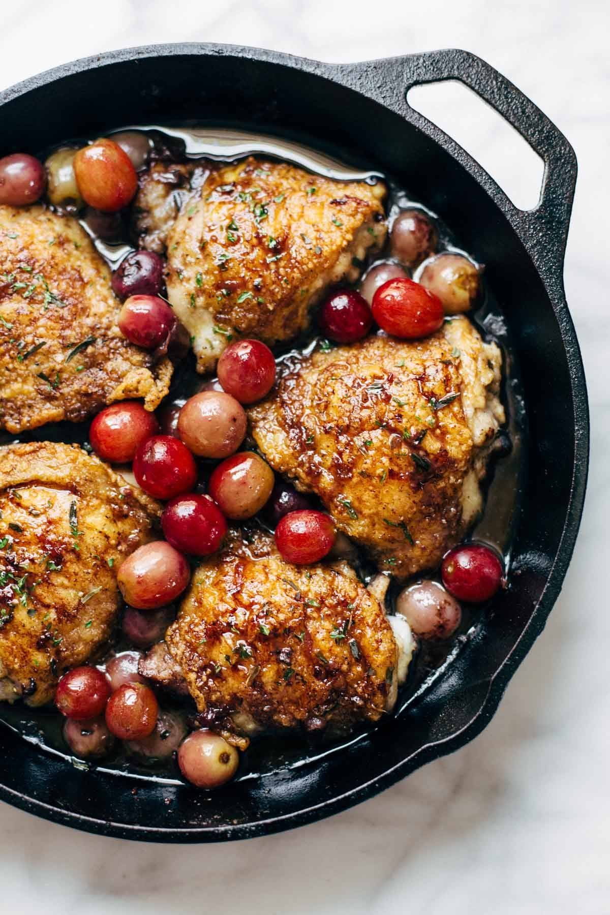 Skillet Chicken with Grapes and Caramelized Onions - an easy recipe that makes a perfect pair for a crisp green salad, quinoa, or fresh bread! | pinchofyum.com