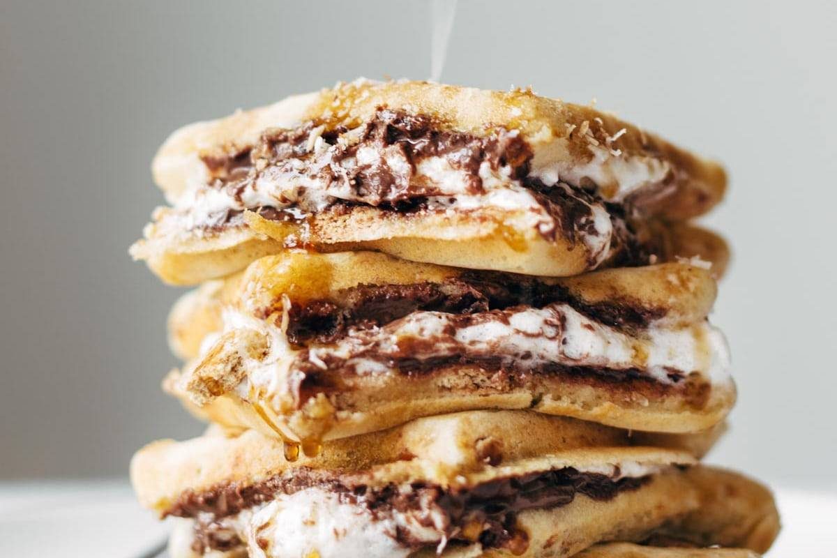 Smores Waffles stacked on each other.