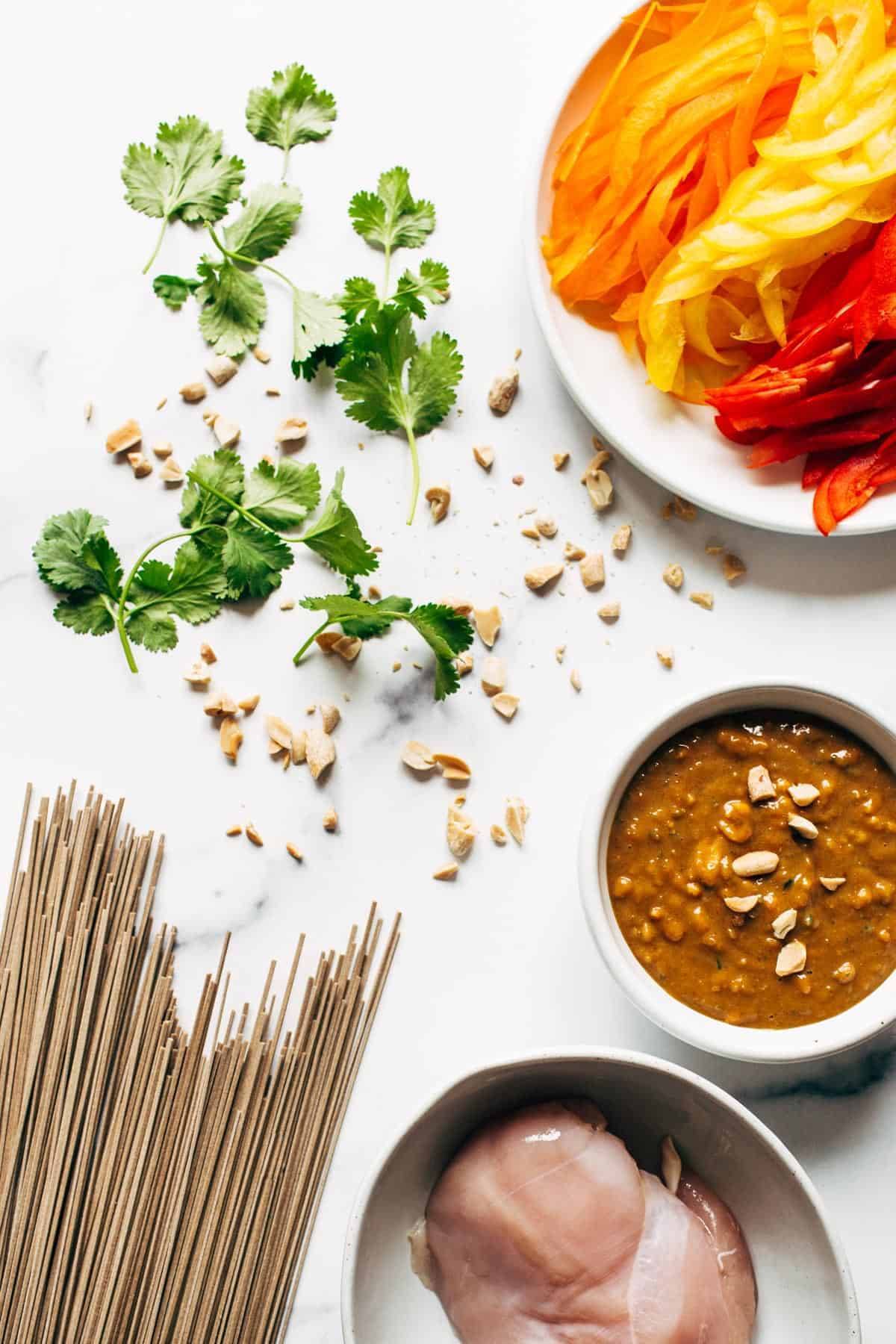 Ingredients for Spicy Peanut Soba Noodle Salad.