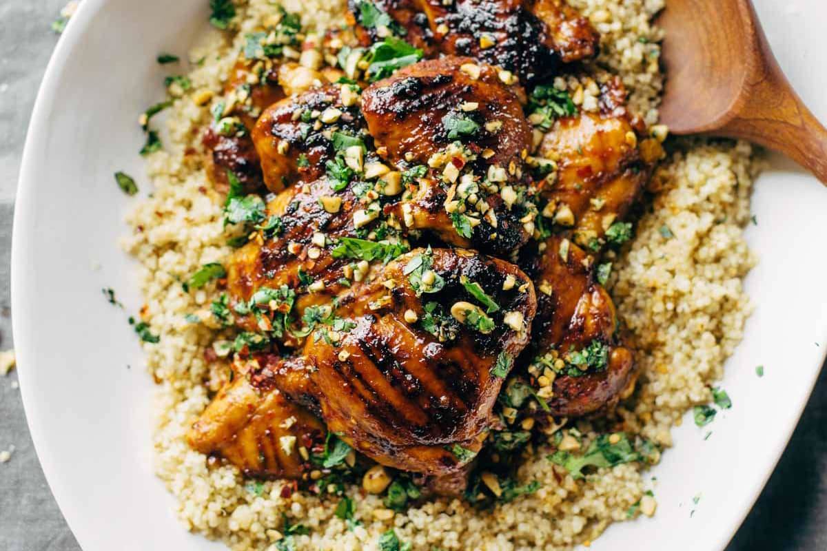 Spicy Thai Chicken on a white plate.