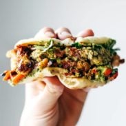 Naan-wich held by hand.