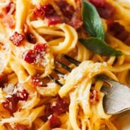 A picture of Creamy Squash Fettuccine with Caramelized Onion and Pancetta