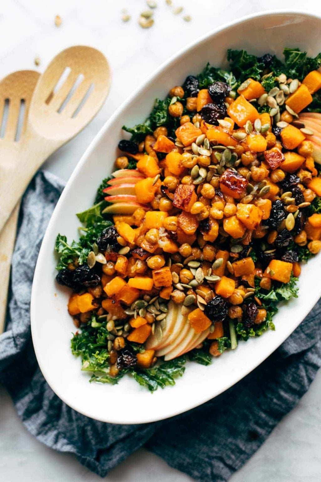 Squash Salad with Kale and Roasted Garlic Dressing Recipe Pinch of Yum