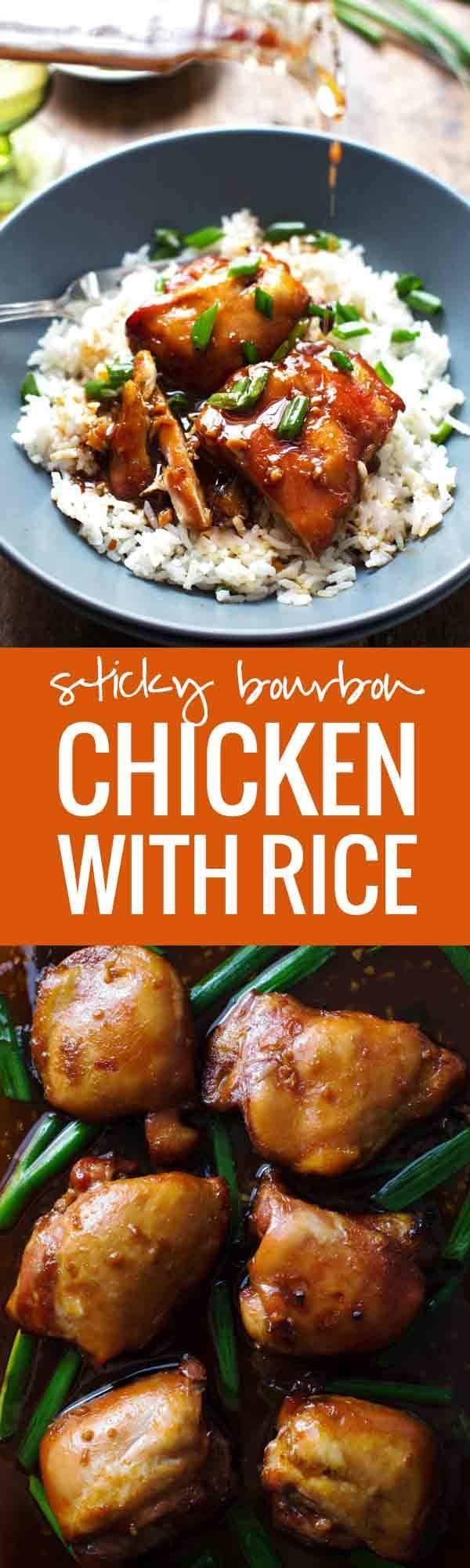 Sticky Bourbon Chicken with Rice - simple ingredients, extremely easy prep, WOWZA good. | pinchofyum.com