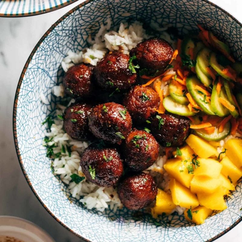 A picture of Sticky Ginger Rice Bowls with Pickled Veg and Mango