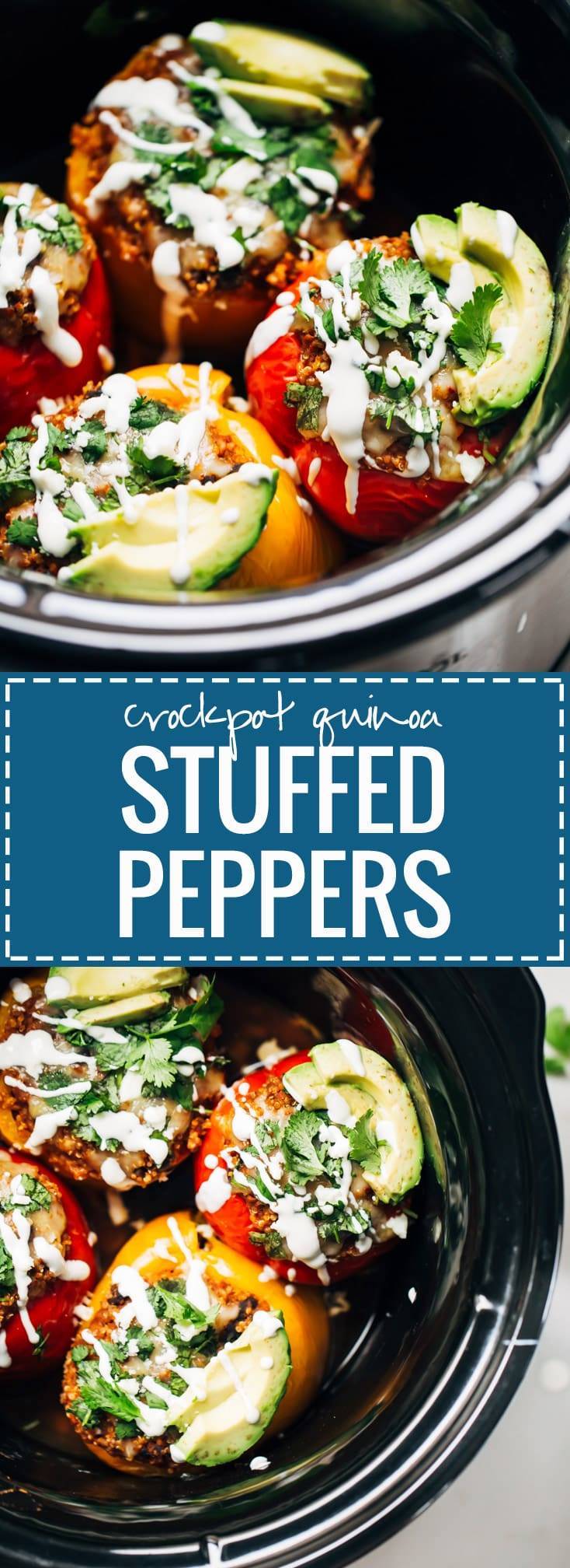 Quinoa Black Bean Crockpot Stuffed Peppers - healthy, vegetarian, easy to prep, and DELICIOUS.