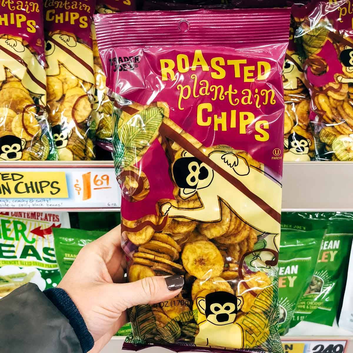 roasted plantain chips in a bag