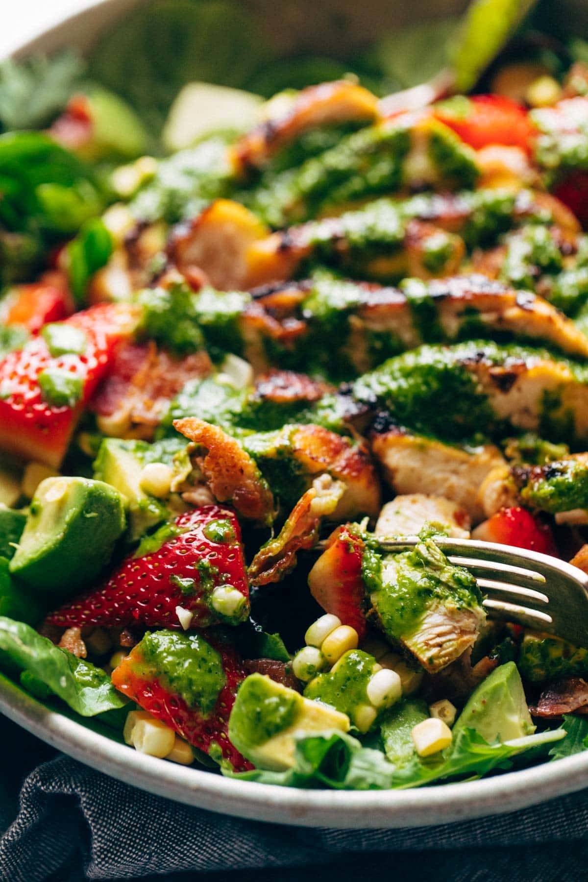 Closeup of Summer Chipotle Chicken Cobb Salad.