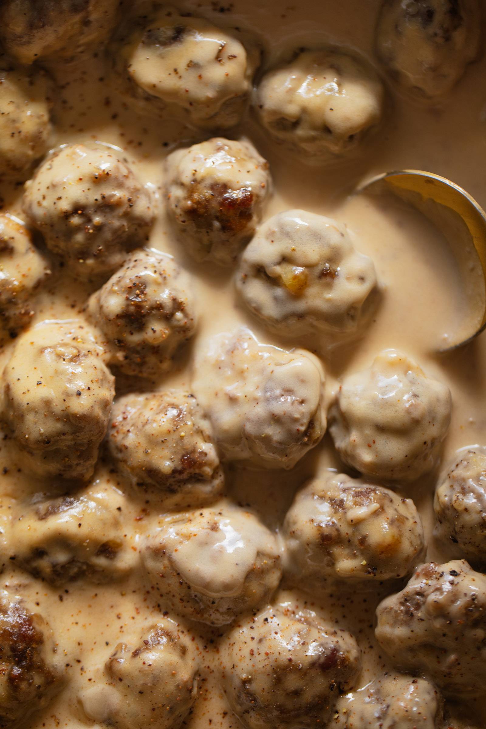 Swedish meatballs in a pot.