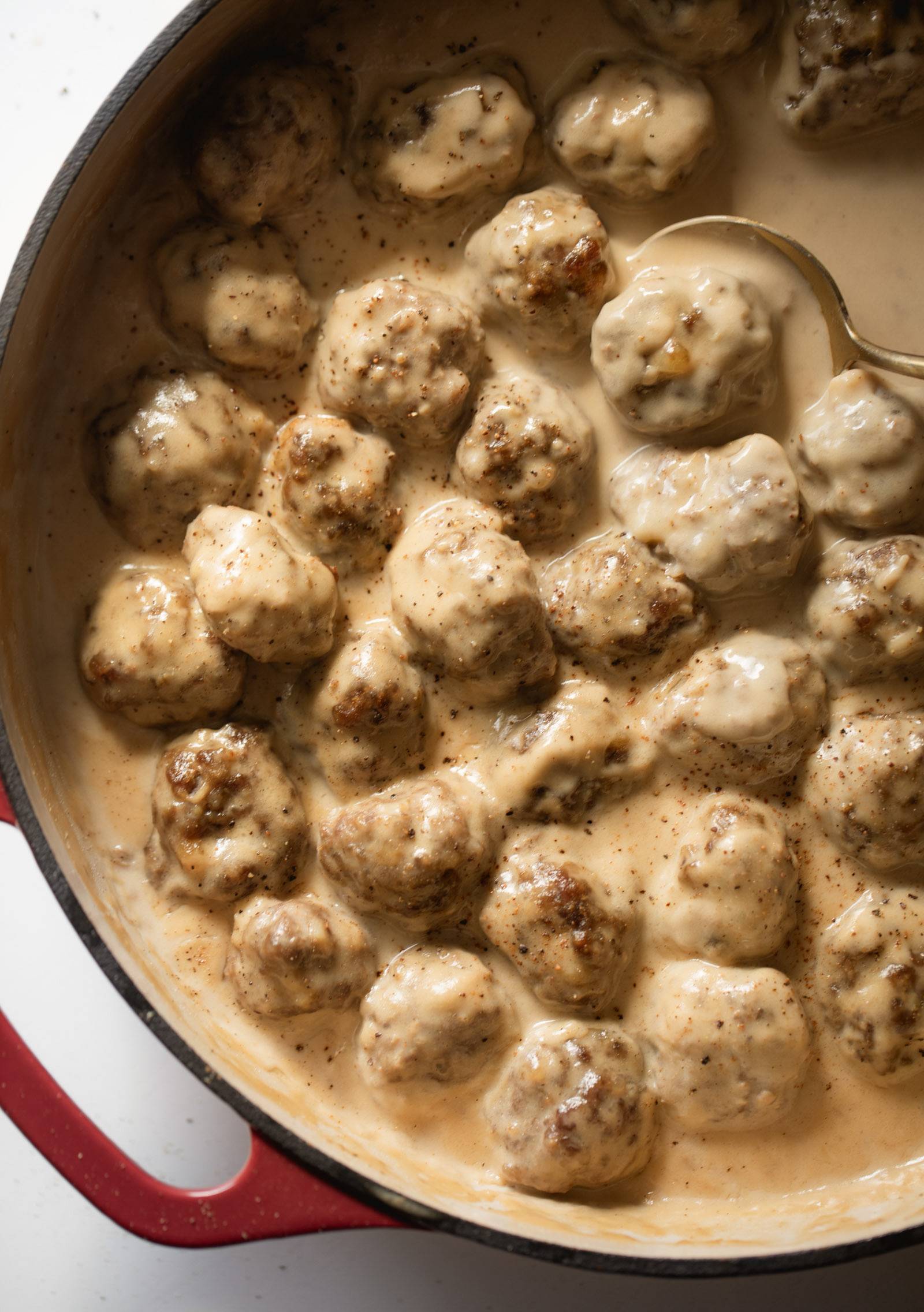 Swedish meatballs in a pot.