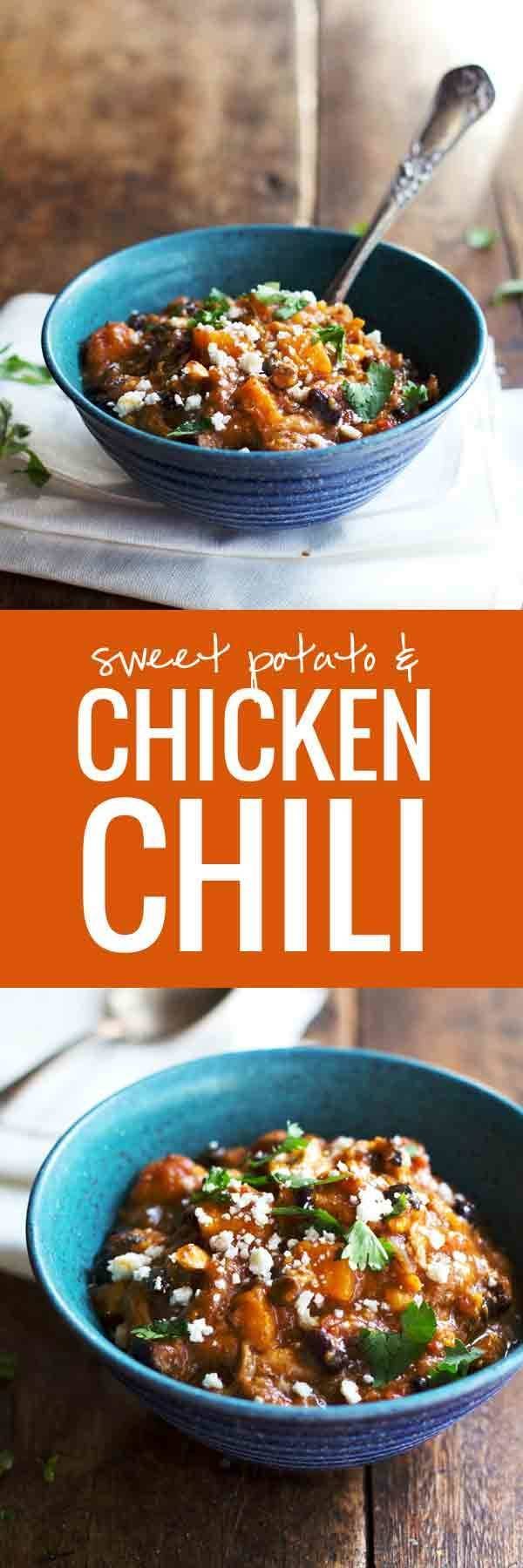 Healthy Jalapeño Sweet Potato Chicken Chili | pinchofyum.com
